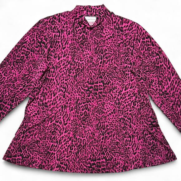 Susan Graver Liquid Knit Tunic Top 2X Berry Purple Black Animal Print Mock Neck - Picture 3 of 8